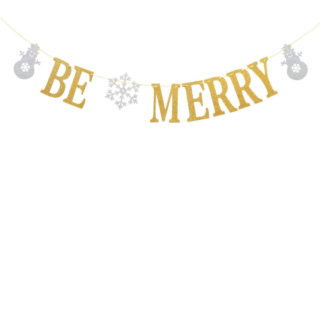 Glitter Be Merry Banner- Christmas Holiday Bunting Garlands- Festive Party Decor/Winter Home Decor/Xmas Party Decoration Supplies(Gold and Sliver) - PawsPlanet Australia
