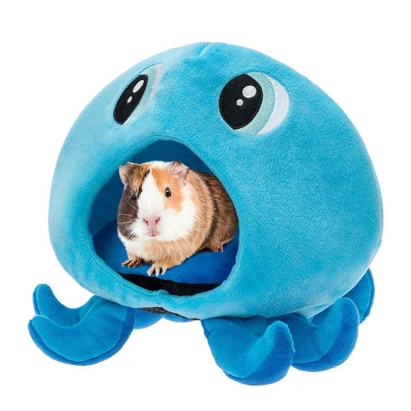 Guinea Pig Bed - Small Animal House, Cotton Warm Cave Bed Nest Anti-Slip Comfortable Cage with Waterproof Cushion for Chinchilla Hedgehog Hamster Blue Octopuses - PawsPlanet Australia