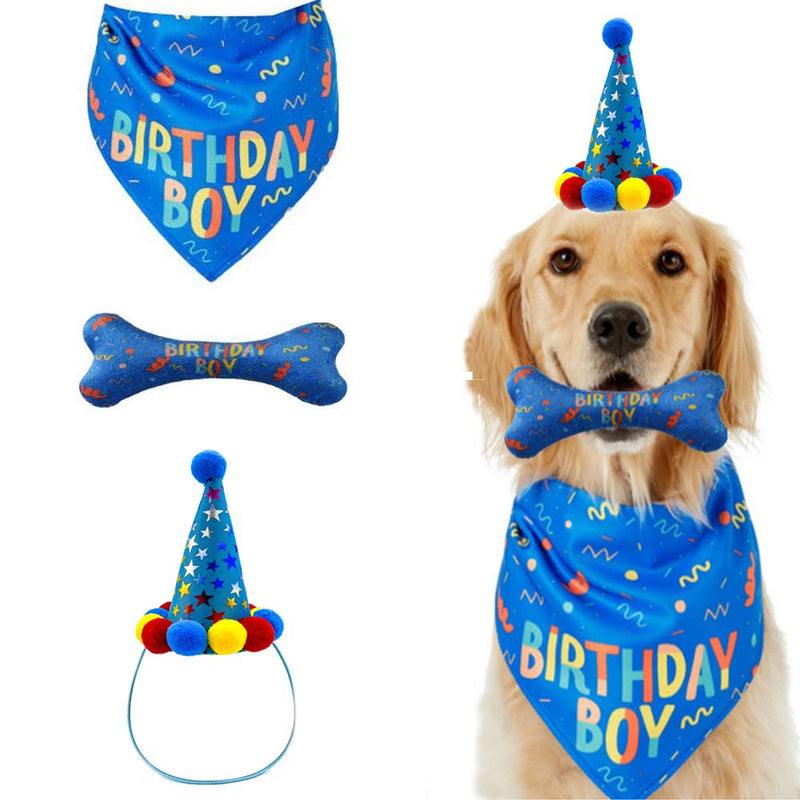 IDOLPET Dog Birthday Boy Bandana Hat Toy Set Pet Happy Birthday Party Supplies Triangle Bibs with Cute Bone Dog Birthday Scarf Accessories and Decoration for Doggy Large Dog – Blue… - PawsPlanet Australia