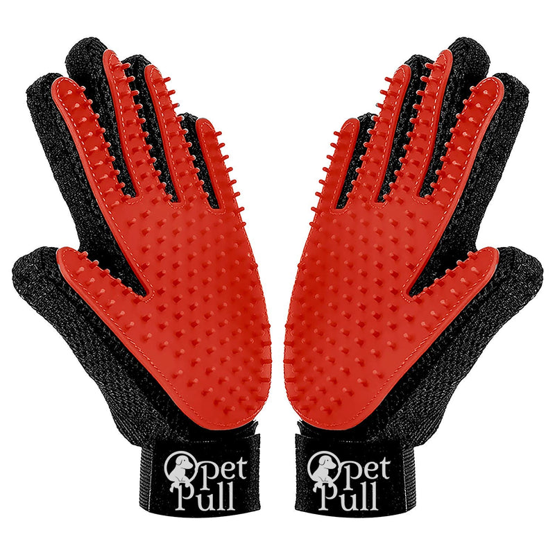 PET PULL Pet Grooming Glove for Dogs & Cats - Massage & Deshedding Brush with 259 Silicone Tips - Pair of Efficient Pet Hair Remover Mitts for Long & Short Fur - Adjustable One Size Fits All - PawsPlanet Australia