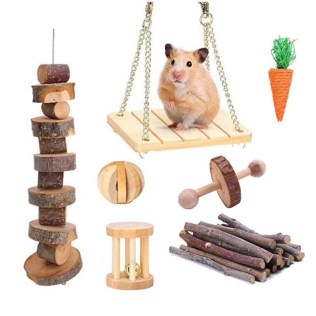 Supmaker Guinea Pigs Toys, 7Pack Natural Wooden Hamster Toys Accessories,Chinchillas Toys Accessories,Teeth Care Molar Toy for Birds Bunny Rabbits Gerbils Rats and Other Small Pets - PawsPlanet Australia