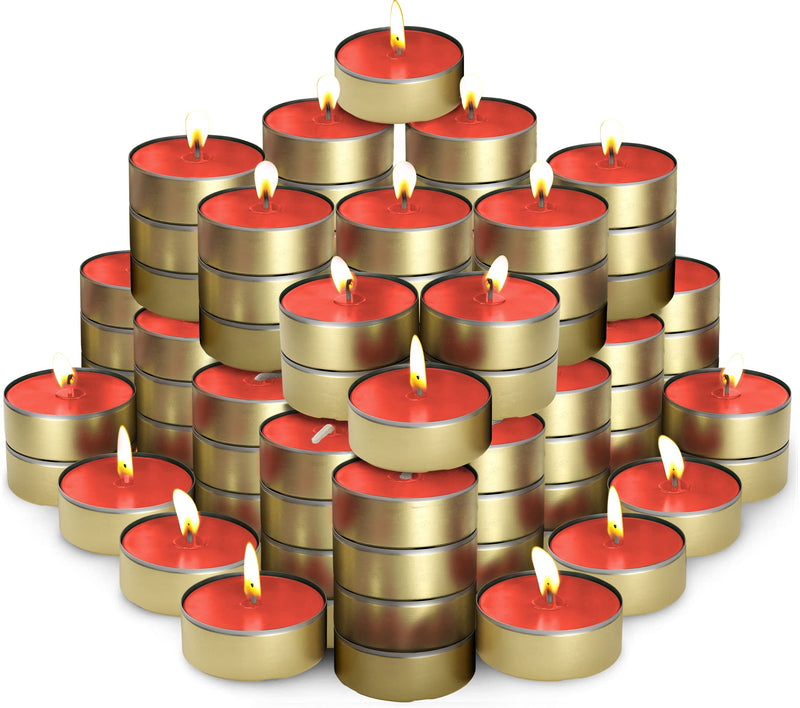 Tealight Candles UnScented - Tea Lights Candles in Gold Holders - Bulk Tealight Candles - 4 Hour Slow Burning, Dripless, Smokeless Tea Lights Candles - Fits Votive Glass (Unscented - Red, 50) Unscented - Red - PawsPlanet Australia