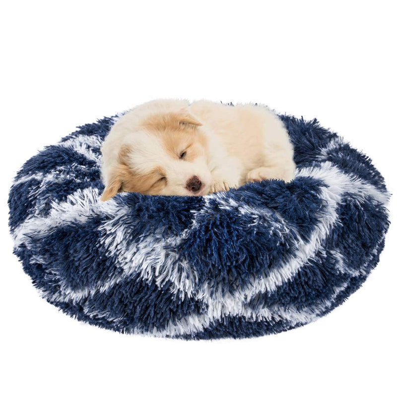 INVENHO Orthopedic Dog Bed Cat Bed for Small Medium Dogs Pet Bed Donut Cuddler Round Soft Calming Bed, Self Warming and Washable Sleeping Bed (16-Inch, White Blue) 16-Inch Blue White - PawsPlanet Australia