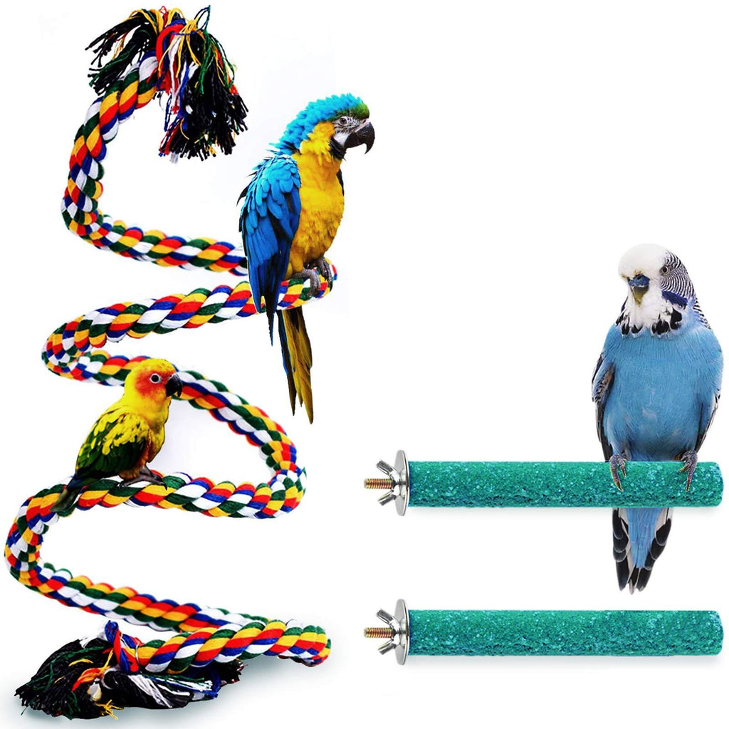 JIEZEE Bird Perch Stand Perch Birds Toys Rope Birds Ladder Platform Paw Grinding Stick Harness Cage Accessories for Parakeets Cockatiels Conures Macaw Budgie Lovebirds Finches Parrot 2+1 - PawsPlanet Australia