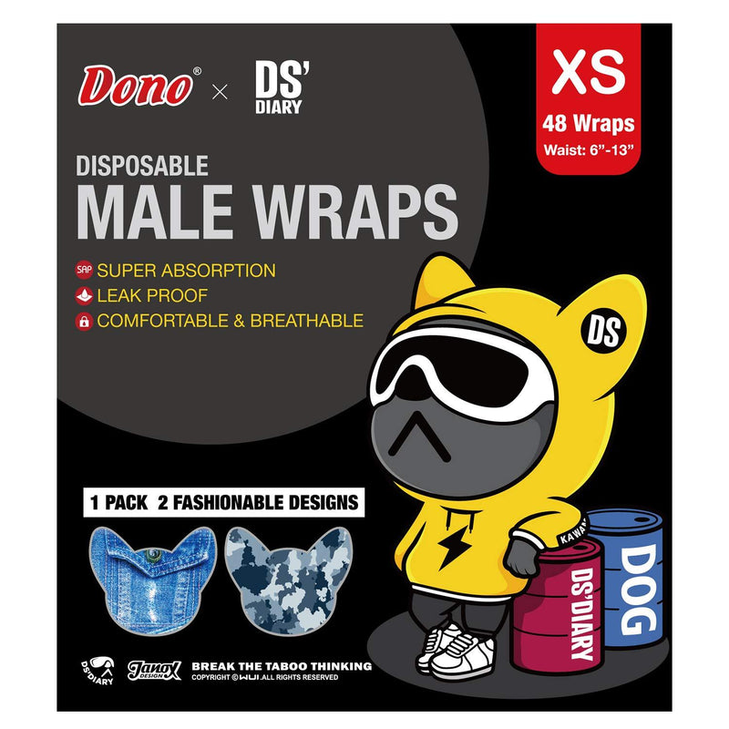 Dono Disposable Male Dog Wraps, Wider Doggie Puppy Male Diaper Male Wraps with Super Absorbent Leak-Proof Fit | Excitable Urination, Incontinence 48 Count X-Small - PawsPlanet Australia