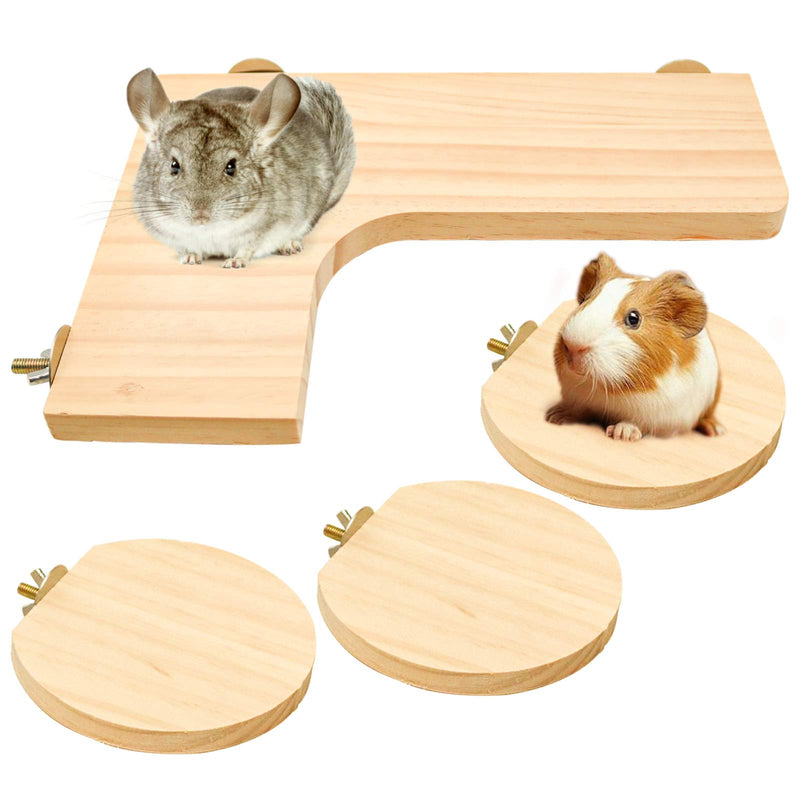 Squirrel Gerbil Chinchilla and Dwarf Hamster L-Shaped Pedal Wooden Platform, 3 Pieces of Natural Wooden Parrot Hamster Round Standing Board, Rat Activity Chinchilla Bird Cage Accessories style-1 - PawsPlanet Australia