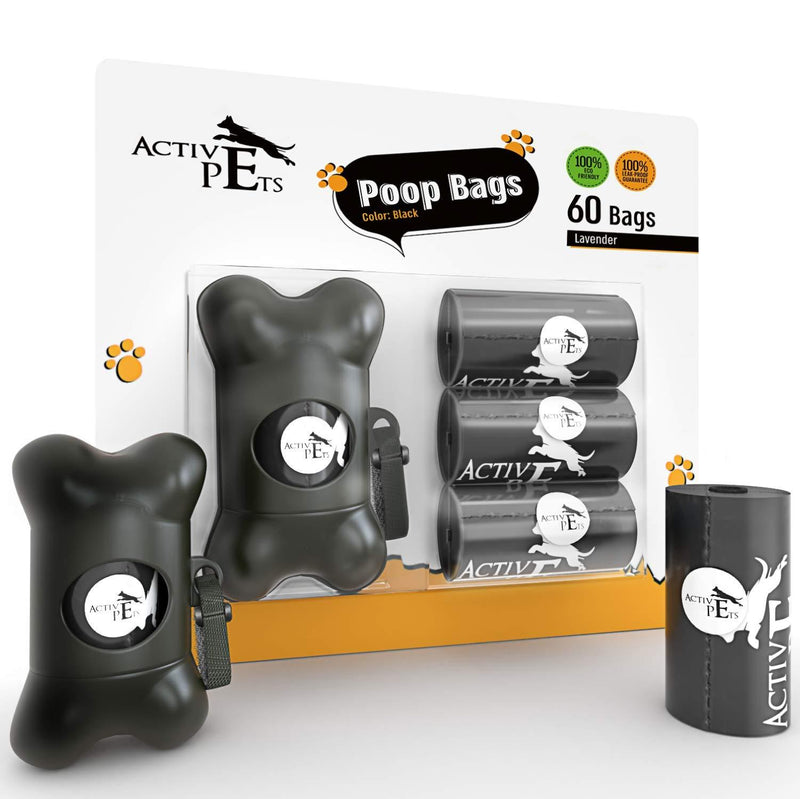 Active Pets Dog Poop Bag Dispenser For Poop Bags Fits Any Leash, Dog Poop Bag Holder For Dog Bags, Includes 60 Doggie Bags For Poop, Poop Bag Holder For Leash for dog bags for poop With 4 Poop Rolls 1 Dispenser, 4 Rolls Black - PawsPlanet Australia