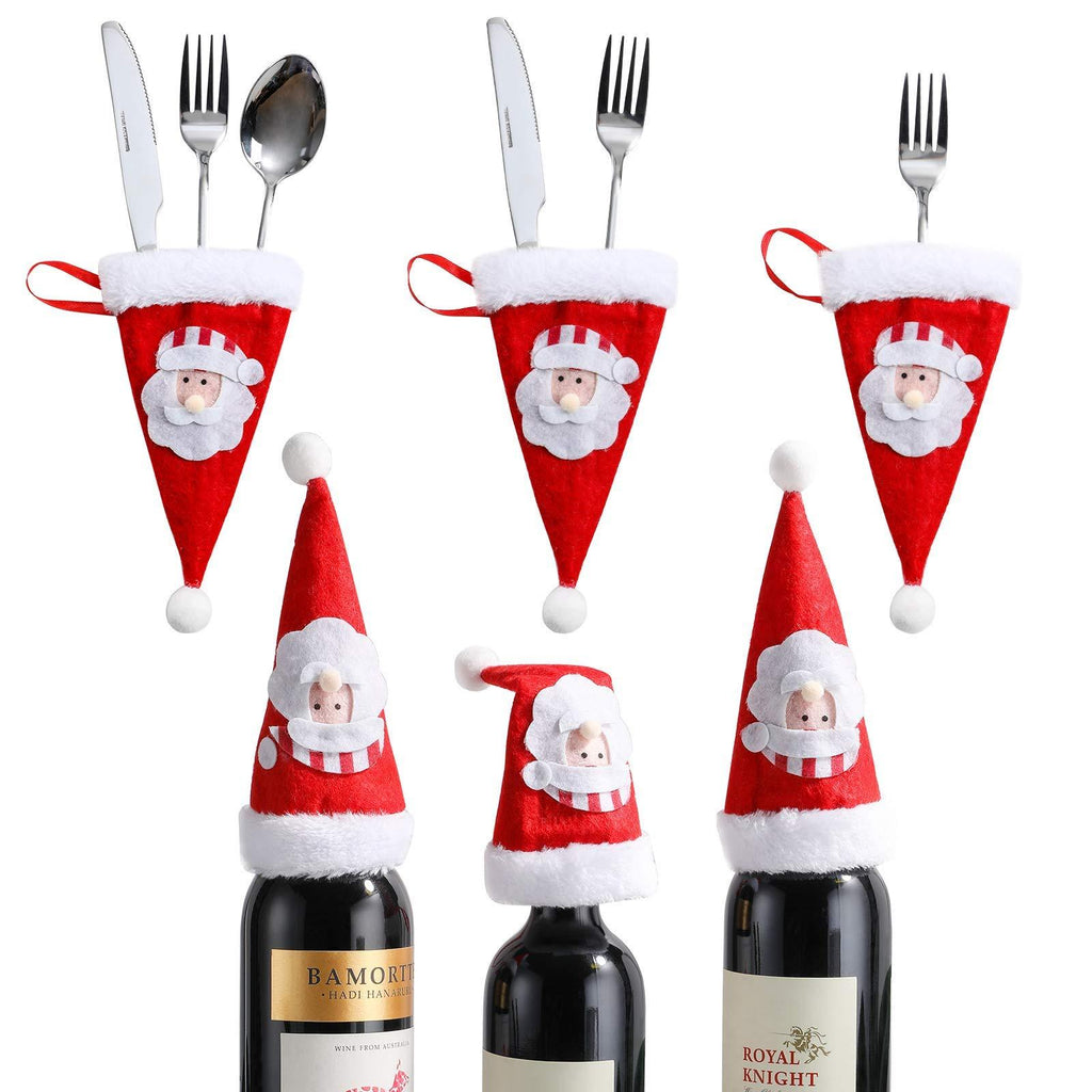 Oneleaf Christmas Santa Hats Silverware Holders, Mini Bottles Cover, Cutlery Fork Spoon Knife Storage Bag, Cute Tableware Christmas tree Decoration Supplies for Xmas Party Kitchen Dinner - PawsPlanet Australia