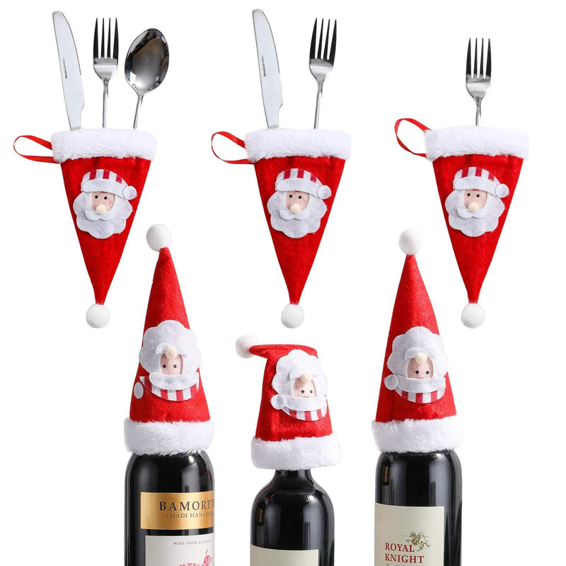 Oneleaf Christmas Santa Hats Silverware Holders, Mini Bottles Cover, Cutlery Fork Spoon Knife Storage Bag, Cute Tableware Christmas tree Decoration Supplies for Xmas Party Kitchen Dinner - PawsPlanet Australia