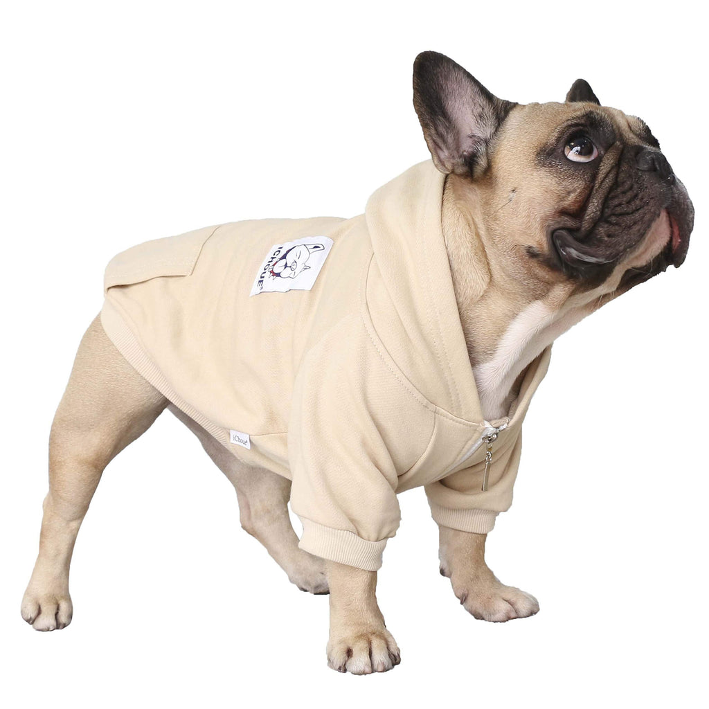 iChoue Pet Clothes Dog Hoodie Hooded Full-Zip Sweatshirt Small Khaki - PawsPlanet Australia