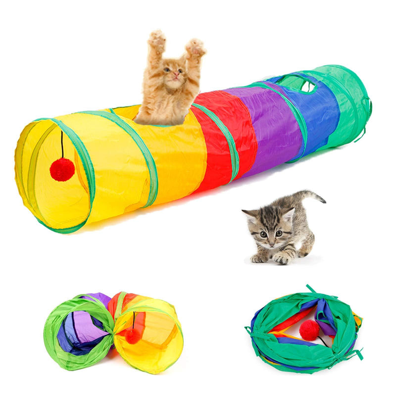 [Australia] - Cat Tunnel with Play Ball, Foldable Rainbow S-Tunnel for Indoor Cat, Interactive Peek-a-Boo Cat Chute Cat Tube Toy with Fun Ball and 2 Peek Hole, for Kittens Puppies Rabbits and Other Small Pets 