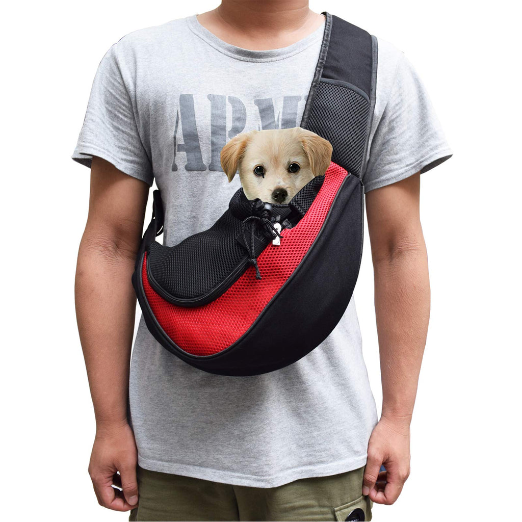 Asoract Small Dog Carrier Sling, Premium Quality Pet Sling Carrier for Small Dogs and Cats, Comfy Hands-Free Single-Shoulder Dachshund Carrier Travel Bag with Adjustable Strap and Pocket S Red - PawsPlanet Australia