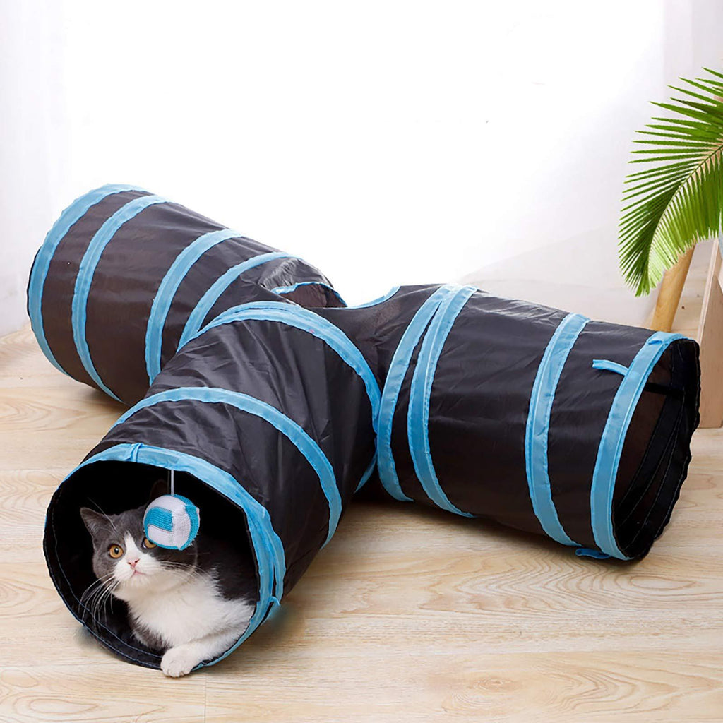 iCAGY Cat Tunnels for Indoor Cats Interactive, Rabbit Tunnel Toys, Pet Toys Play Tunnels for Cats Kittens Rabbits Puppies Crinkle Collapsible Pop Up 2 3 4 5 Ways Black 3 ways - PawsPlanet Australia