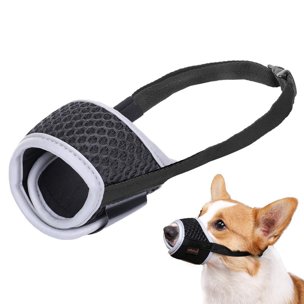 LUCKYPAW Dog Muzzle for Small Medium Large Dog to Prevent Biting Barking and Chewing with Reflective Strip Breathable Mesh and Adjustable Velcro XS Black - PawsPlanet Australia