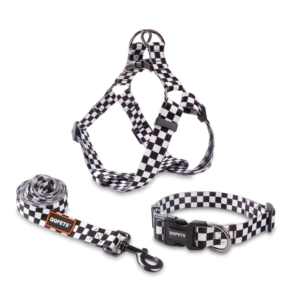 QQPETS Dog Harness Collar Leash - No Pull Pet Adjustable Back Clip Halter Basic Collar Heavy Duty 5FT Anti-Twist Leash for Extra Small Puppy Medium Large Breed Training Easy Walk Running Checkered XS - PawsPlanet Australia