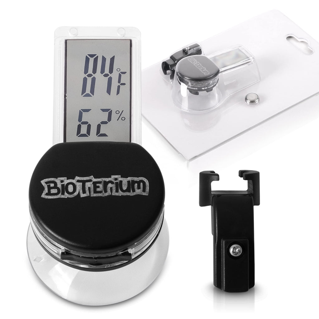 BIOTERIUM Reptile Thermometer and Humidity Gauge | Terrarium Thermometer with LED Display | Monitor Humidity and Temperature | Hygrometer for Reptiles with Suction Cup for Easy Installation - PawsPlanet Australia