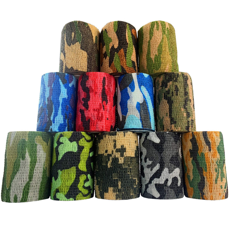 Inksafe Camouflage Assorted Colours Self Adherent Cohesive Bandages 7.5cm x 4.5m Box of 12 - Uses Include Vet Wrap, Tape for Human Wrist and Ankle Sprains and Sports Injuries - PawsPlanet Australia