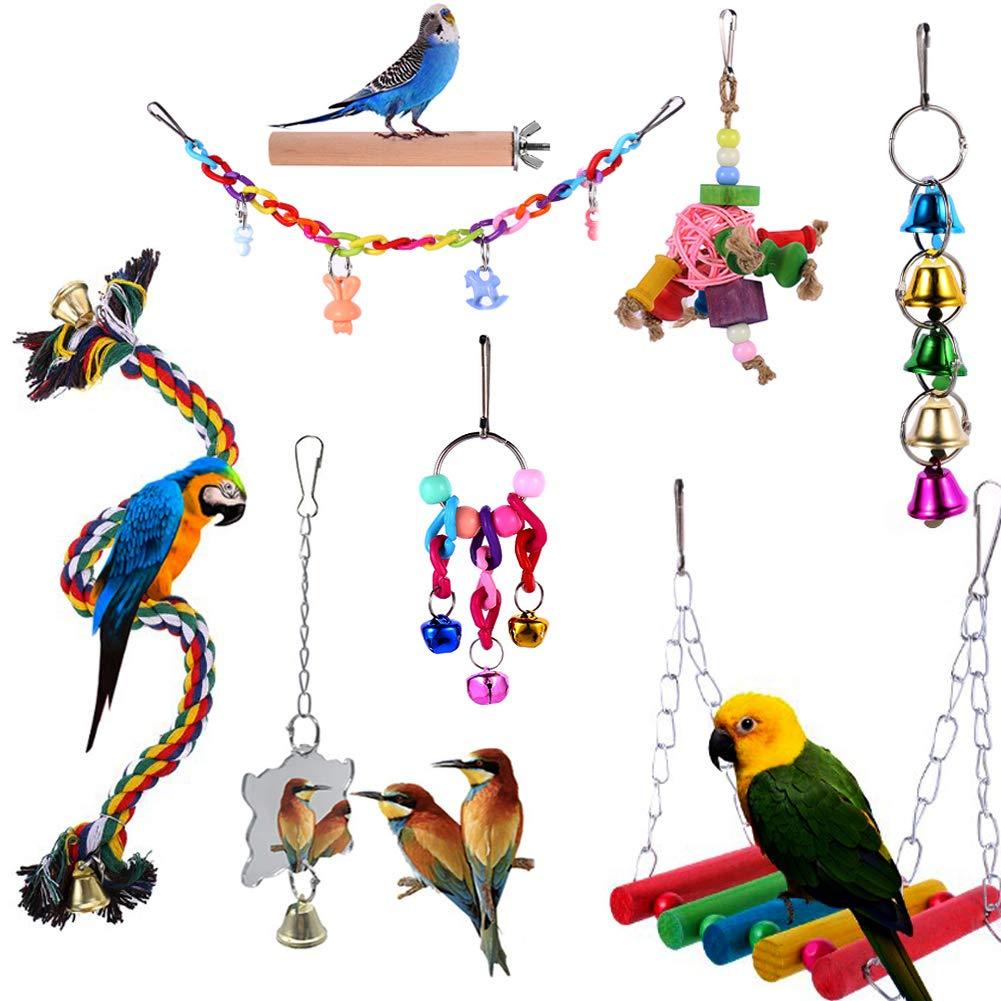 Inscape Data 8 Pack Bird Parrot Toys, Bird Swing Chewing Toys Perch Stand Hanging Bell Mirror Climbing Ladders Bird Cage Toys for Small Parakeets, Cockatiels, Budgies, Conures, Love Birds, Finches - PawsPlanet Australia