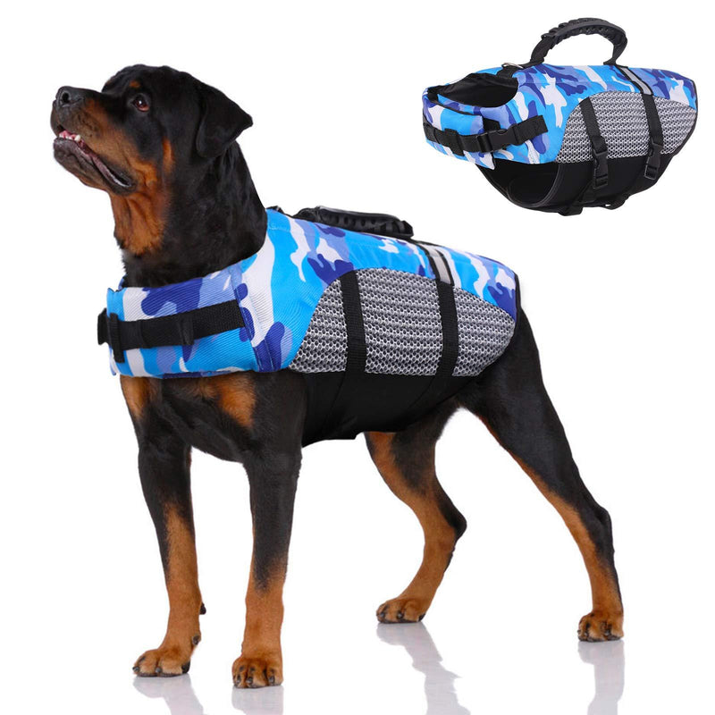 Dog Life Jacket Pet Preserver Vest，Portable Dog Swimsuit Lifesaver Vest with Rescue Handle for Small Medium Large Breed Dogs， Adjustable Dog Safety Floatation Vest for Boating Kayaking Swimming XS：Chest Girth=11.8"-15.74" Blue - PawsPlanet Australia
