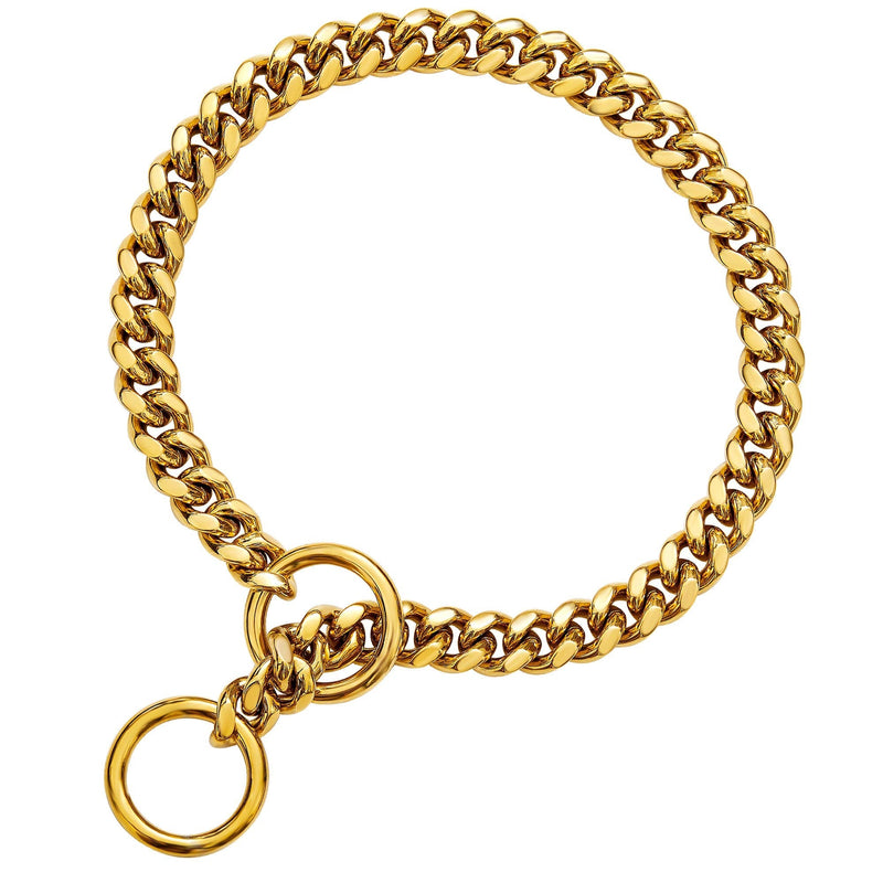 txprodogchains 18K Gold Chain Dog Collar 10MM Cuban Link Chain Stainless Steel Metal Links Walking Training Collar for Small Medium Large Dogs 10in to 24in 10" (Neck Fits 6"-8") - PawsPlanet Australia