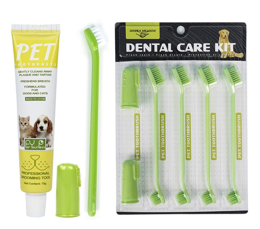 Dolzzeiy Dog Dental Care Kit Pet Oral Care Kit. One Pack-Beef Flavor Toothpaste with Long Toothbrush and Finger Toothbrush, One Pack-2 Finger Toothbrush and 4 Double-Headed Toothbrushes (2 Packs) - PawsPlanet Australia