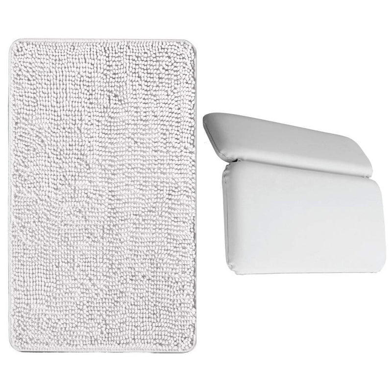 Gorilla Grip Chenille Bath Rug and Bath Pillow, Bath Rug Size 60x24 in White, and Bath Pillow Size 14.5x11 in White, 2 Item Bundle - PawsPlanet Australia