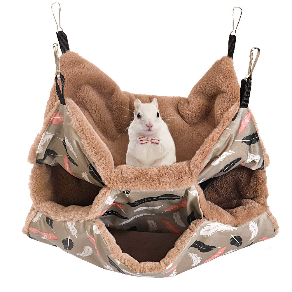 Small Animals Warm Plush Triple Bunkbed Cage Hanging Hammock Bed,Guinea Pig Cage Accessories Bedding, Warm Hammock for Parrot Ferret Squirrel Hamster Rat Playing Sleeping - PawsPlanet Australia