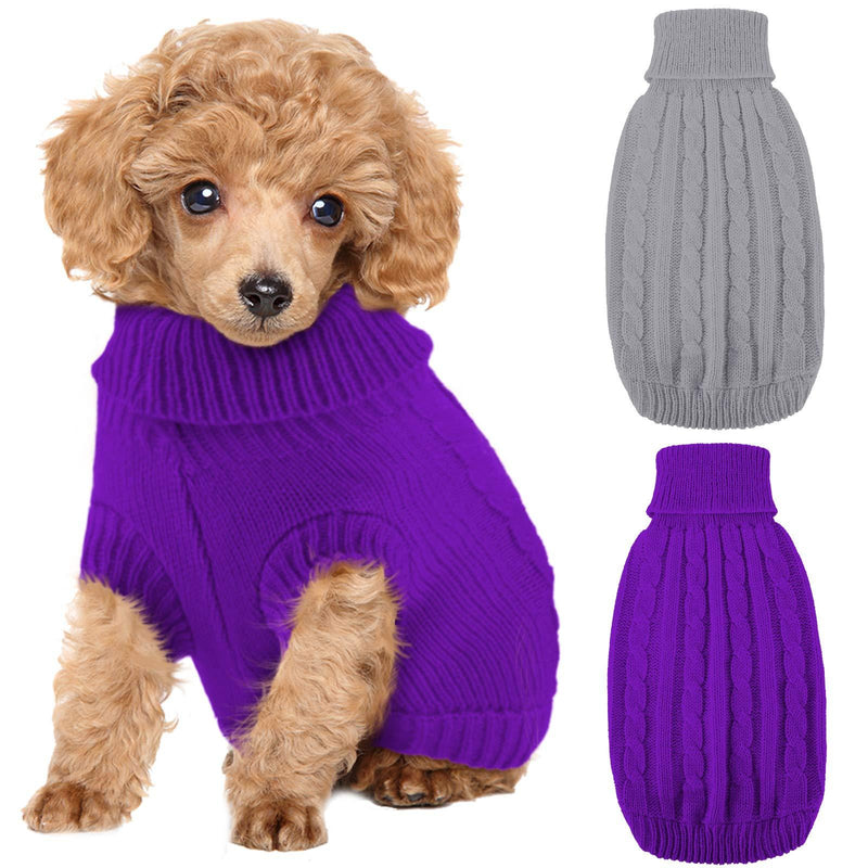 Weewooday 2 Pieces Dog Sweaters Knitted Turtleneck Dog Sweater Classic Cable Knit Winter Coat Pet Cat Sweater Dog Sweatshirt Pullover Puppy Cat Knit Sweater for Small Dogs Purple, Grey - PawsPlanet Australia