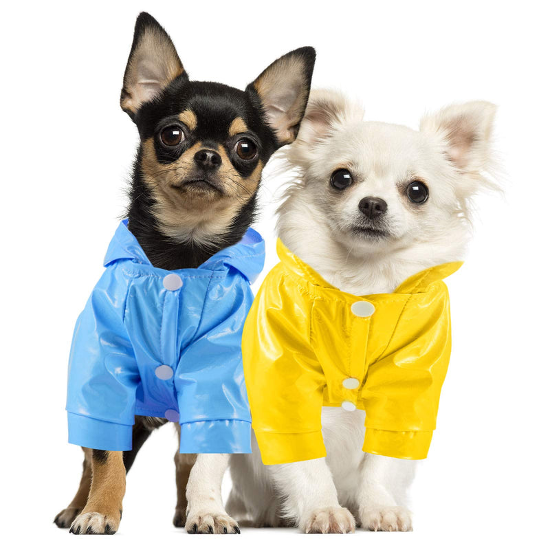 2 Pieces Pet Dog Raincoat Hooded Jacket Poncho Puppy Raincoat Waterproof Dog Rainwear with Safety Reflective Stripes for Small to X-Large Dogs and Puppies S Blue, Yellow - PawsPlanet Australia