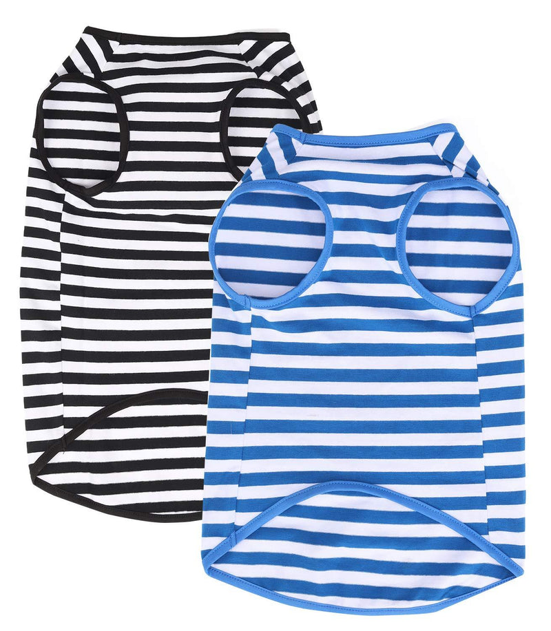 WEONE Dog Shirt Striped Cotton Shirt,Pet Breathable Soft Basic Clothes for Small Medium Larg Boy Girl Dogs,Black Blue XS X-Small Black+Blue - PawsPlanet Australia