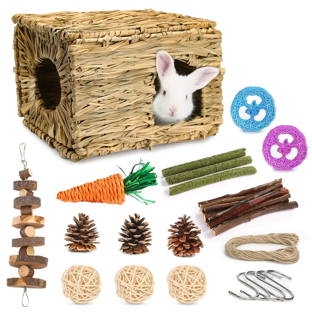 PStarDMoon Bunny Grass House-Hand Made Edible Natural Grass Hideaway Comfortable Playhouse for Rabbits, Guinea Pigs and Small Animals to Play,Sleep and Eat Style 1 - PawsPlanet Australia