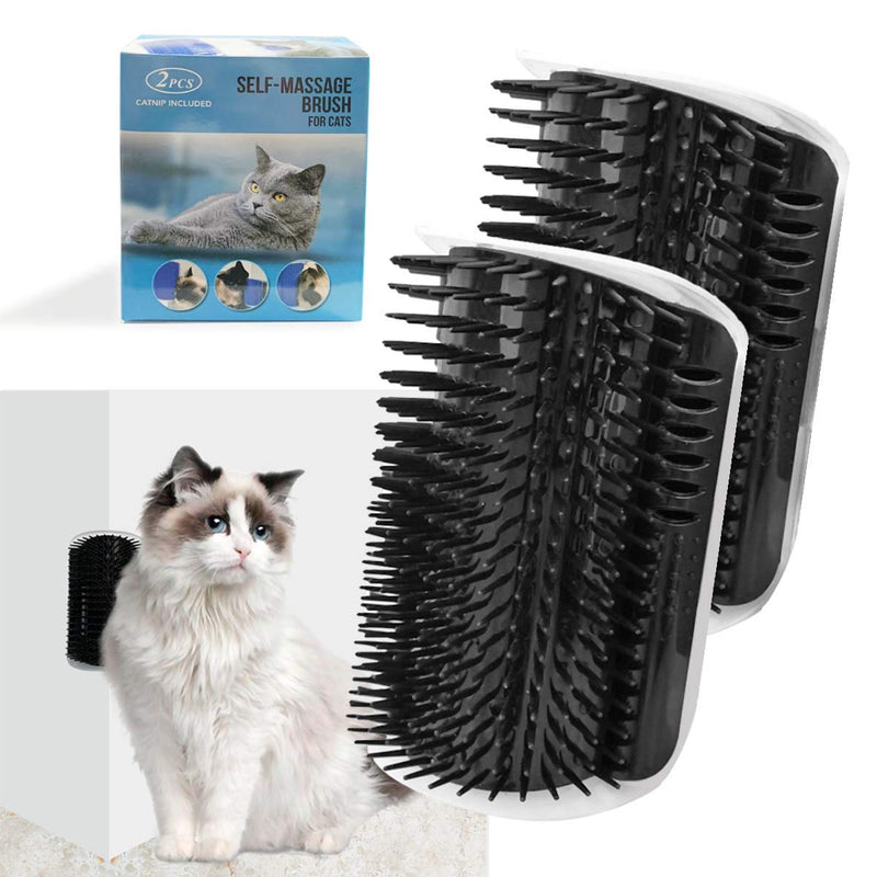 2 Pack Corner Brush for Cats Cat Corner Self Groomer Cat Grooming Wall Massage Brush with Catnip Softer Cat Wall Comb Self Massage Tool for Long & Short Fur Kitten Puppy Cat Corner Scratcher (Black) Black - PawsPlanet Australia