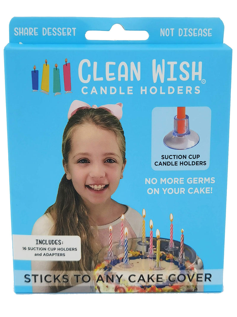 Clean Wish Candle Holders - Birthday Suction Cup Candle Holders - Easily Stick to Any Cake Cover, Washable and Reusable 16 Holders & Adapters Pack of 16 - PawsPlanet Australia