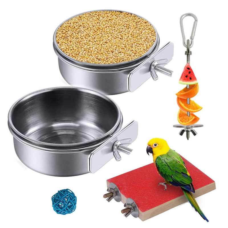 Hamiledyi Parrot Feeding Cups,Birds Food Dish Stainless Steel Parakeet Food Water Bowls Dish Feeder Holder and Fruit Vegetable Holder Chew Ball for Lovebird Budgie(5PCS) - PawsPlanet Australia