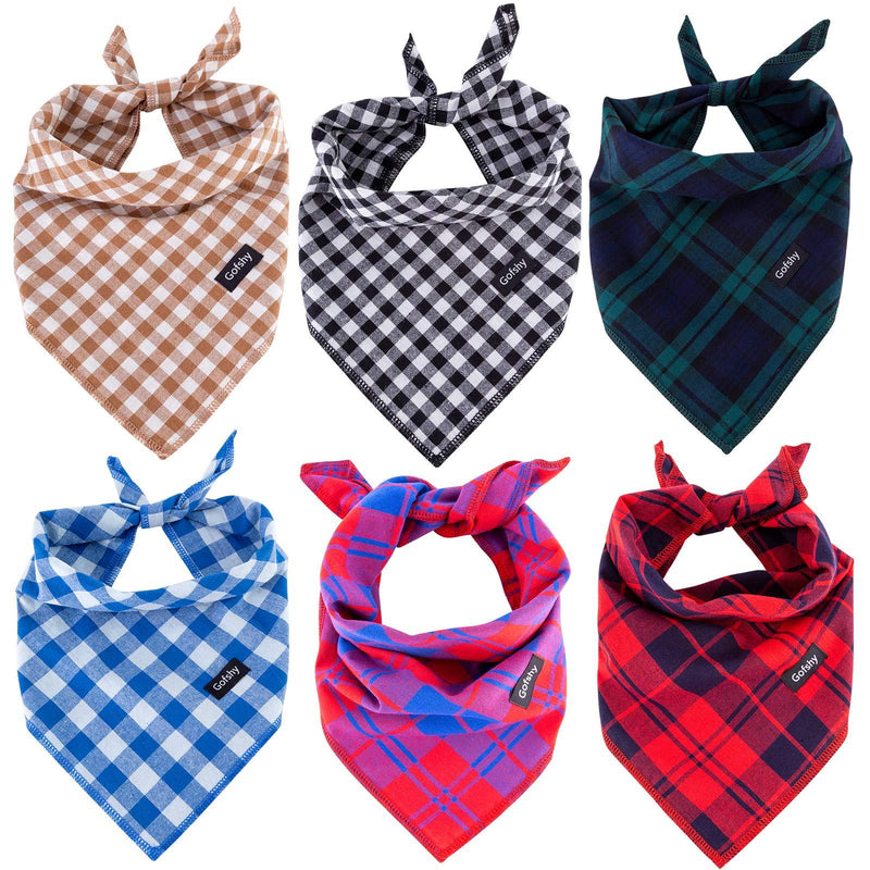 Gofshy Dog Bandana-6PCS Dog Gifts Red Black Brown Blue Green Square Plaid Printing Dog Scarf Adjustable Dog Accessories Kerchief for Small Medium Large Dogs Cats Puppy Bandana (Small) - PawsPlanet Australia