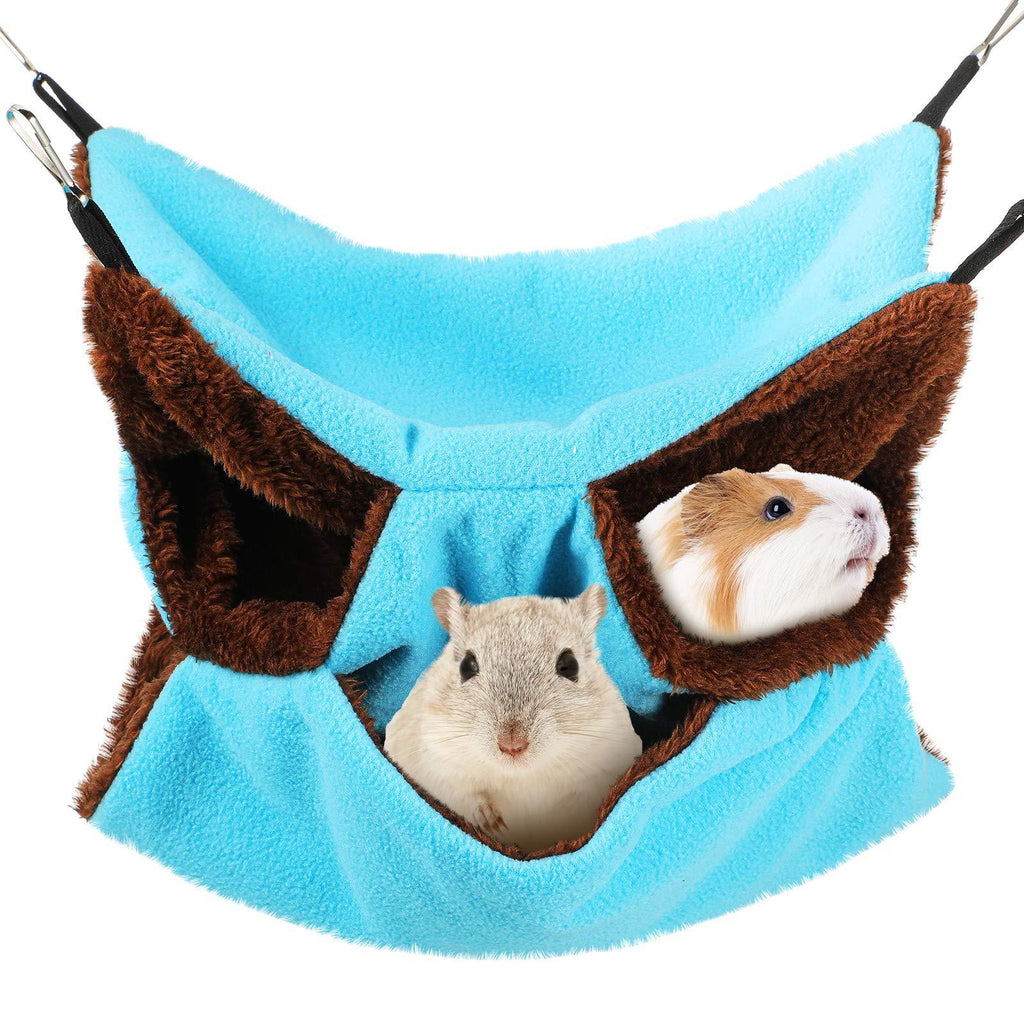 Small Pet Cage Hammock Triple-Layer Pet Hammock Fleece Cage Hanging Hammock Sugar Glider Hammock Bed for Chinchilla Parrot Guinea-Pig Ferret Squirrel Hamster Rat (Blue and Brown) Blue and Brown - PawsPlanet Australia