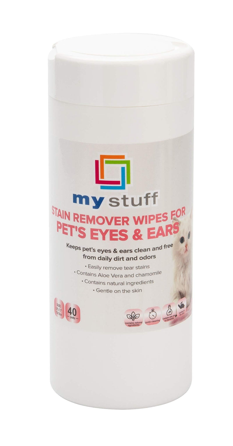 My Stuff Pet Eye and Ear Cleaning Wipes, Natural Fur Cleansing Cloths, Aloe Vera & Chamomile, 40-ct. - PawsPlanet Australia