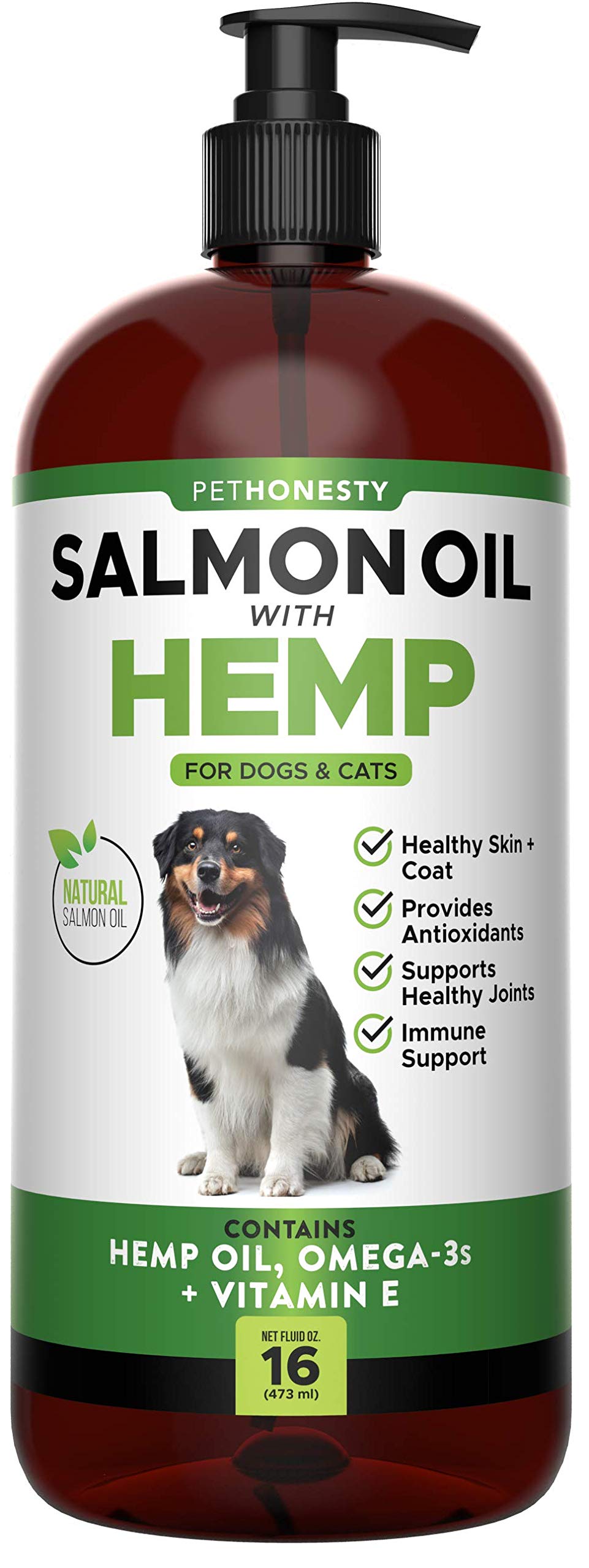 PetHonesty Wild Alaskan Salmon Oil for Dogs - Omega-3 for Dogs - Pet Liquid Food Supplement - EPA + DHA Fatty Acids, May Reduce Shedding & Itching - Supports Joints, Brain & Heart Health Hemp Salmon 16 Fl Oz - PawsPlanet Australia