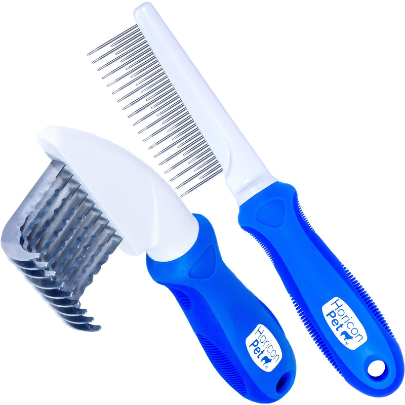 Horicon Pet 2 In 1 Dematting Razor Comb and 37 Pin Detangling Pet Comb Set - Removes Knots, Matted Fur, & Tangles Gently For Dogs & Cats 2 Count (Pack of 1) - PawsPlanet Australia