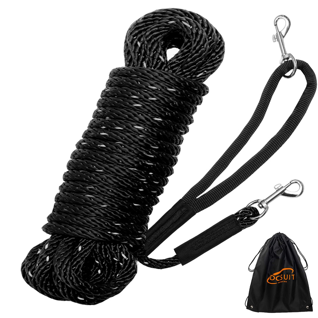 DCSUIT Dog Training Leash Lead Long Rope - 30 FT Reflective Nylon Durable Heavy Duty Dog Leashes,Extender Yard Leash Great for Walking/Playing Outdoor,Easy Control for Puppy,Small/Medium/Large Dogs 30FT Black - PawsPlanet Australia