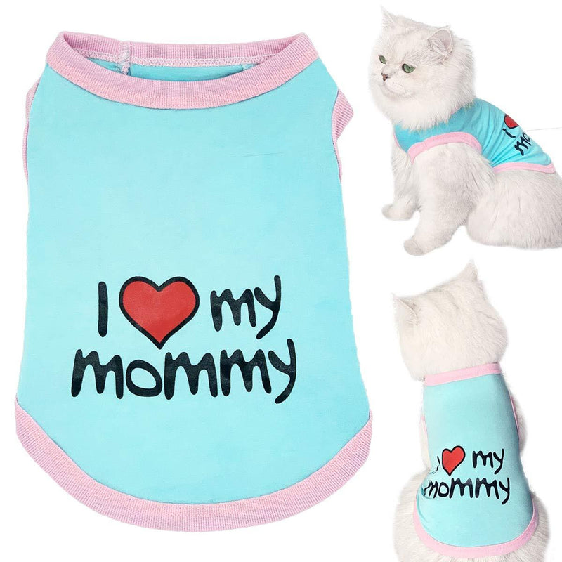 Dogs Shirt Pet Clothes Printing Clothing, Puppy T-Shirt Cute Slogan Cotton Cat Vest Apparel Doggy Shirts Soft and Breathable Outfits for Small Extra Small Medium Dogs Boy and Girl (Mom-Blue S) Blue - PawsPlanet Australia