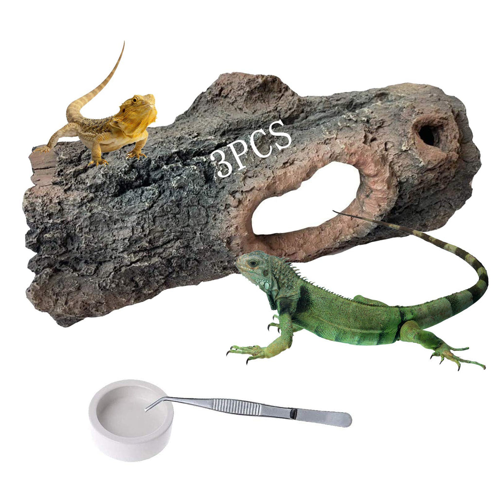 PINVNBY Large Reptile Hideout Cave Lizard Resin Hollow Tree Trunk Habitat Decoration Bark Bend Tank Decor Decaying Driftwood Hut Ornament Terrarium Accessories for Chameleon,Gecko and Hermit Crabs - PawsPlanet Australia