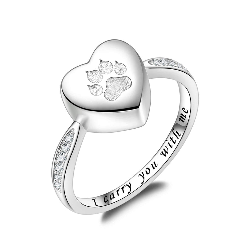 Fookduoduo 925 Sterling Silver Paw Print Urn for Ashes I Carry You with me Cremation Jewelry Dog Cat Claw Urn Finger Ring for Pet Lovers 7 - PawsPlanet Australia