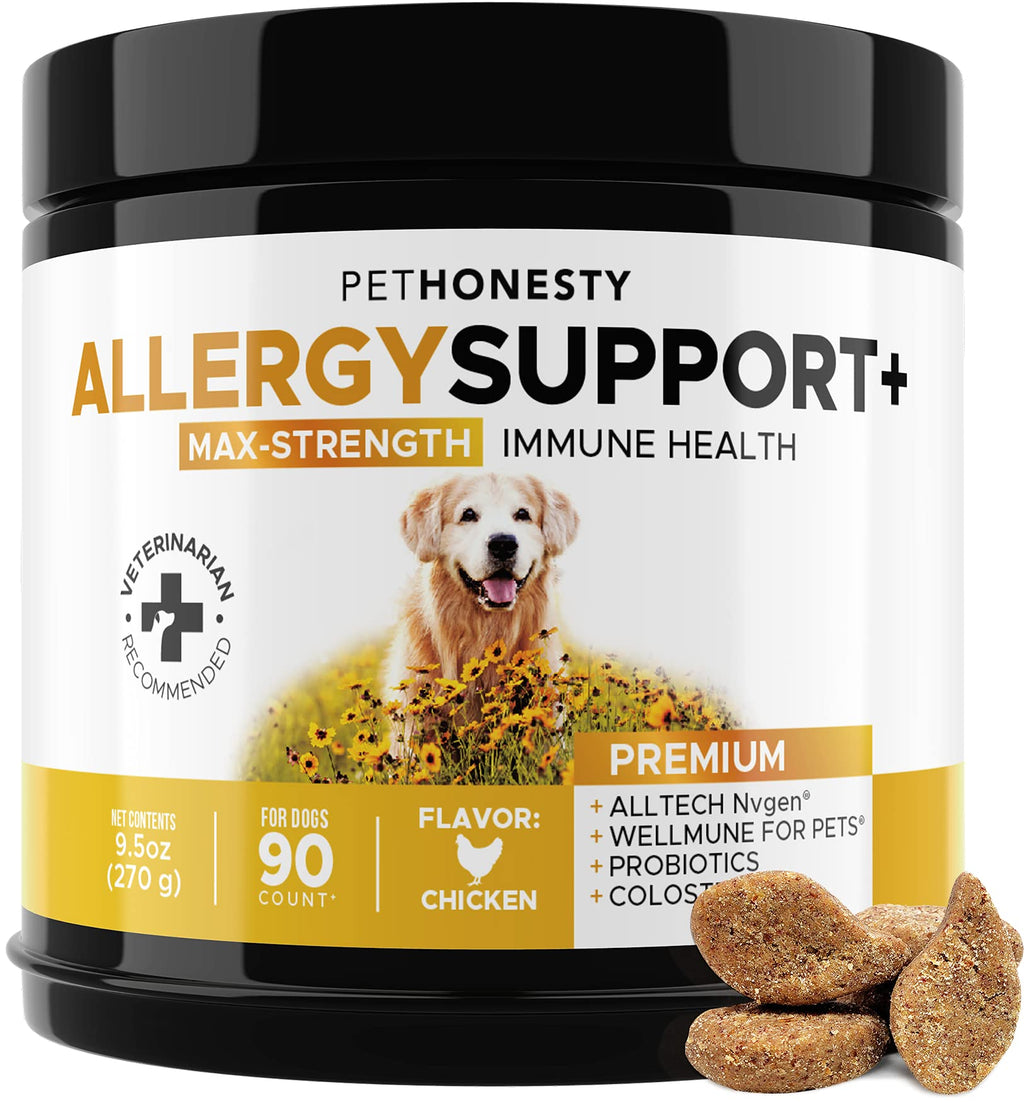 PetHonesty Dog Allergy Relief Chews, Omega 3 Salmon Fish Oil Probiotic Supplement for Anti-Itch, Hot Spots, and Seasonal Allergies Max Strength - Chicken - PawsPlanet Australia