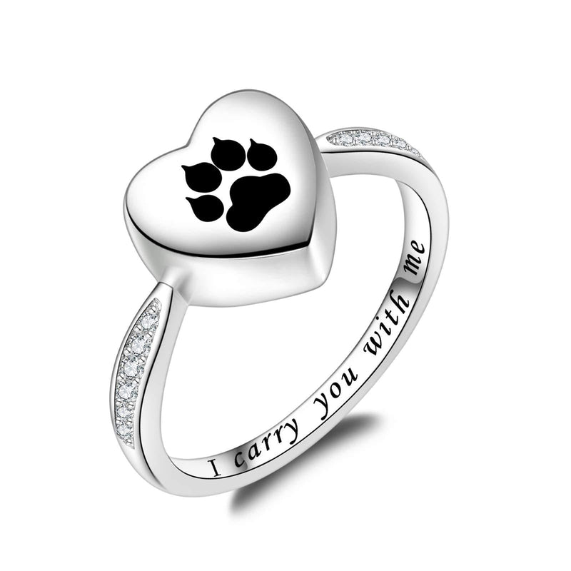 Fookduoduo 925 Sterling Silver Paw Print Urn for Ashes I Carry You with me Cremation Jewelry Dog Cat Claw Urn Finger Ring for Pet Lovers black 5 - PawsPlanet Australia