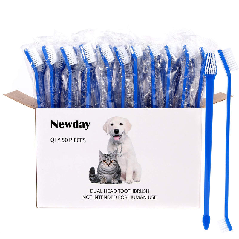 Newday 50 Pieces Double-Headed Dog Cat Pet Toothbrush , Super Soft Bristles Oral Care Teeth , pet tooth brush for dogs , dog toothbrushes in bulk individual polybag (Blue) - PawsPlanet Australia
