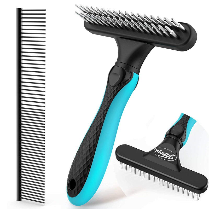 JOFUYU Dog Grooming Rake Removes Tangles and Knots - Cat Comb for Removing Loose Undercoat, 2-in-1 Grooming Tools - Perfect for Long and Short Haired Dogs, Cats and Other Pets - PawsPlanet Australia