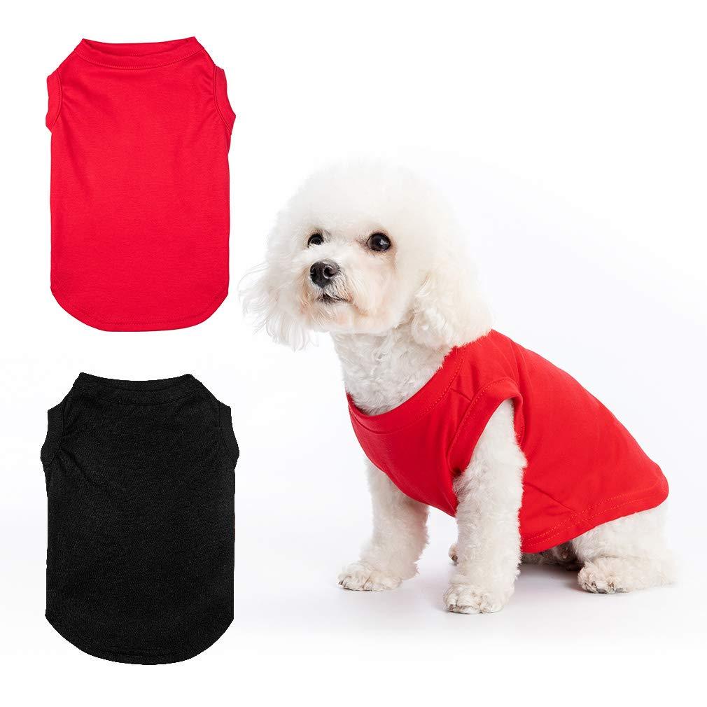 BINGPET 2 Pcs Blank Dog Shirts - Basic Dog Clothes with Soft and Breathable Cotton, Dog T-Shirts Apparel, Dog Outfits, Plain Dog Shirt for Puppies, Small Extra Small and Medium Dogs Large Black&Red - PawsPlanet Australia