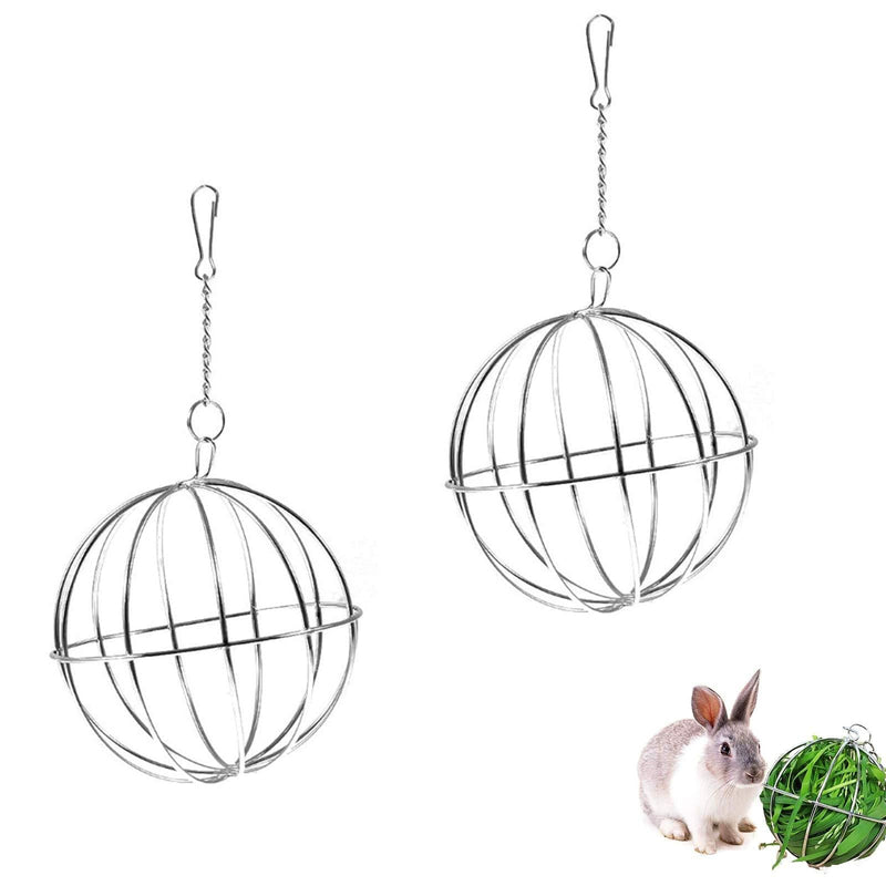 Small Animal Stainless Steel Grass Ball Sphere Treat for Rabbit Grass Rack Ball for Rabbit Guinea Pig Hamster Hay Dispenser Hanging Ball Feeder Toy Rabbit Accessories Food Bowl Pet Supplies(2 Pieces) - PawsPlanet Australia