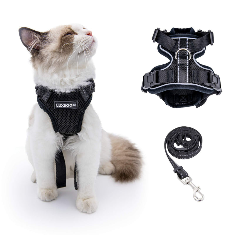 Luxroom Black Cat Harness and Leash for Walking Adjustable, Cat Halter and Leash Escape Proof, Cat Leash and Harness Set Small Dogs Rabbits XS - PawsPlanet Australia